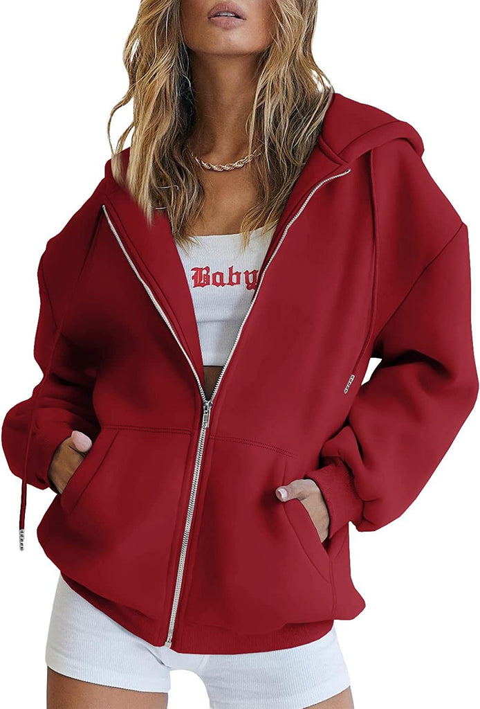 Women's Cute Hoodies Teen Girl Fall Jacket Oversized Sweatshirts Casual Drawstring Clothes Zip Up Y2K Hoodie with Pocket