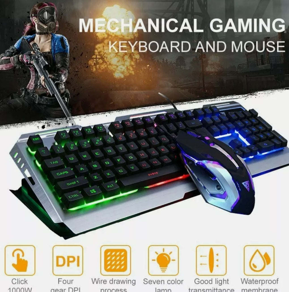 Dragon Metallic Silver Mechanical Gaming Keyboard and Mouse Set