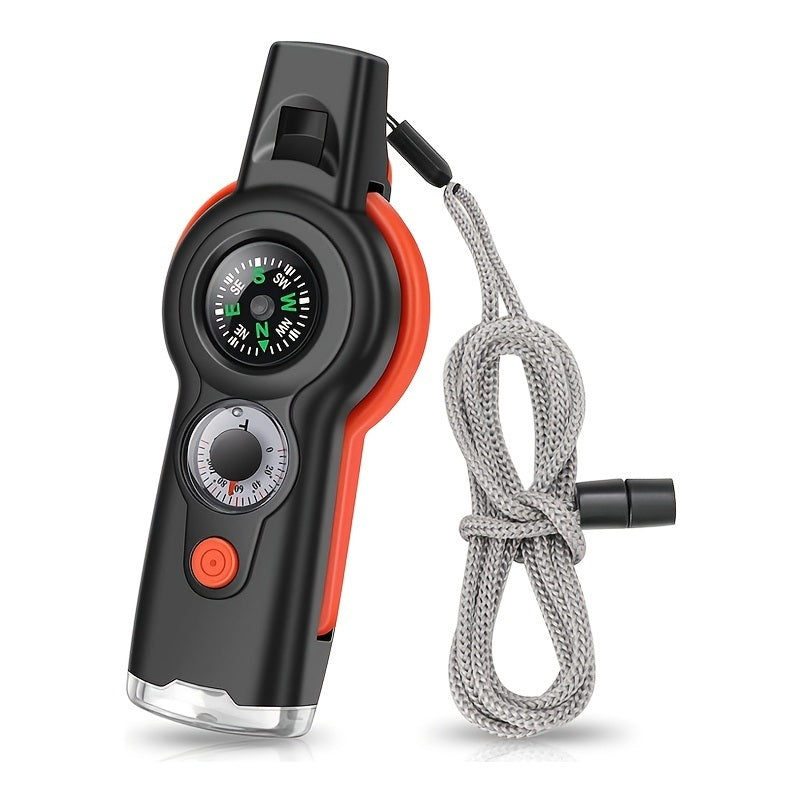 7-in-1 Multifunctional Outdoor Emergency Survival Whistle With Lanyard For Kayaking; Boating; Hiking; Camping; Climbing; Hunting; Fishing; Rescue Signaling