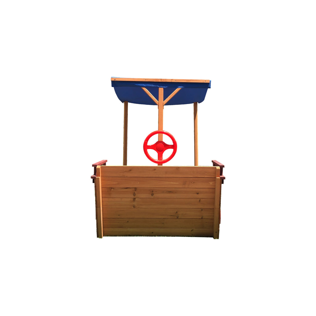 Outsunny Pirate Ship Sandbox with Cover and Rudder, Wooden Sandbox with Storage Bench and Seat, Outdoor Toy for Kids Ages 3-8 Years Old