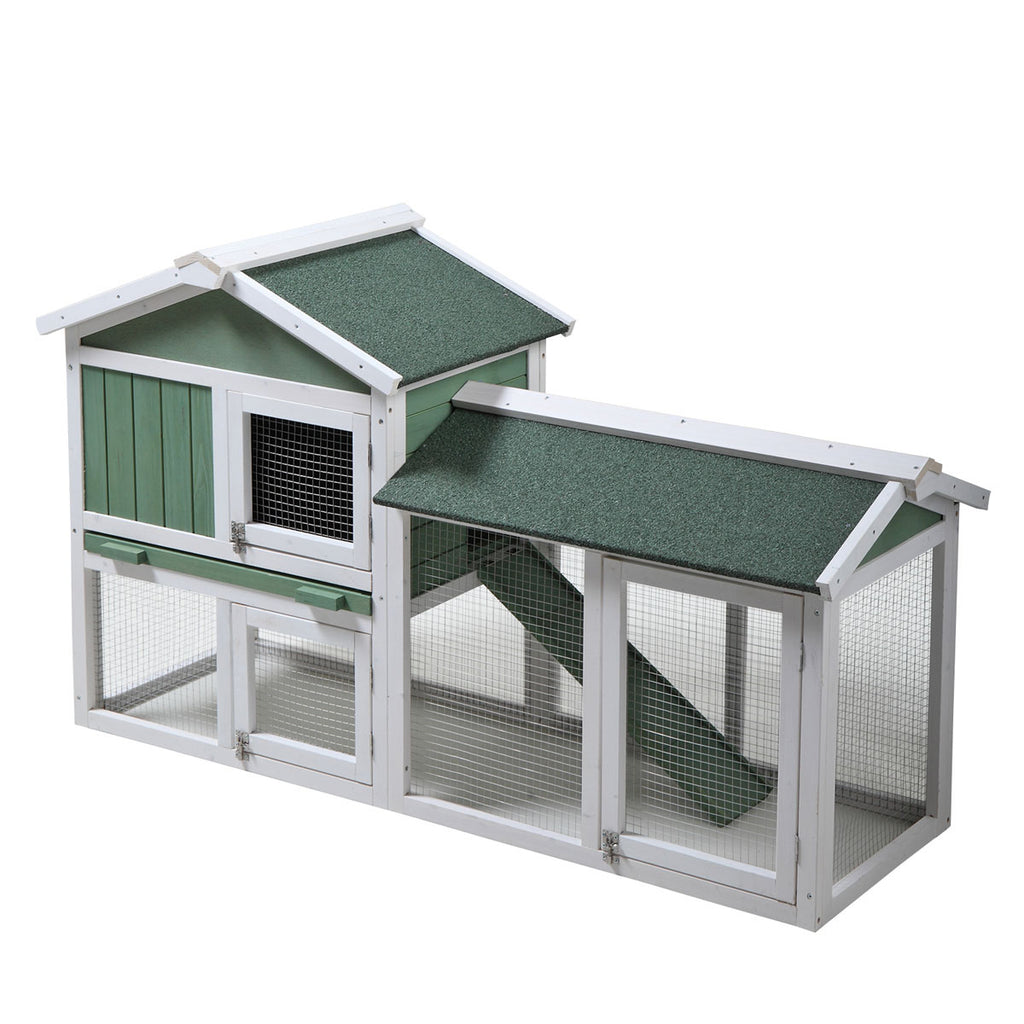 Large Wooden Rabbit Hutch Indoor and Outdoor Bunny Cage with a Removable Tray and a Waterproof Roof