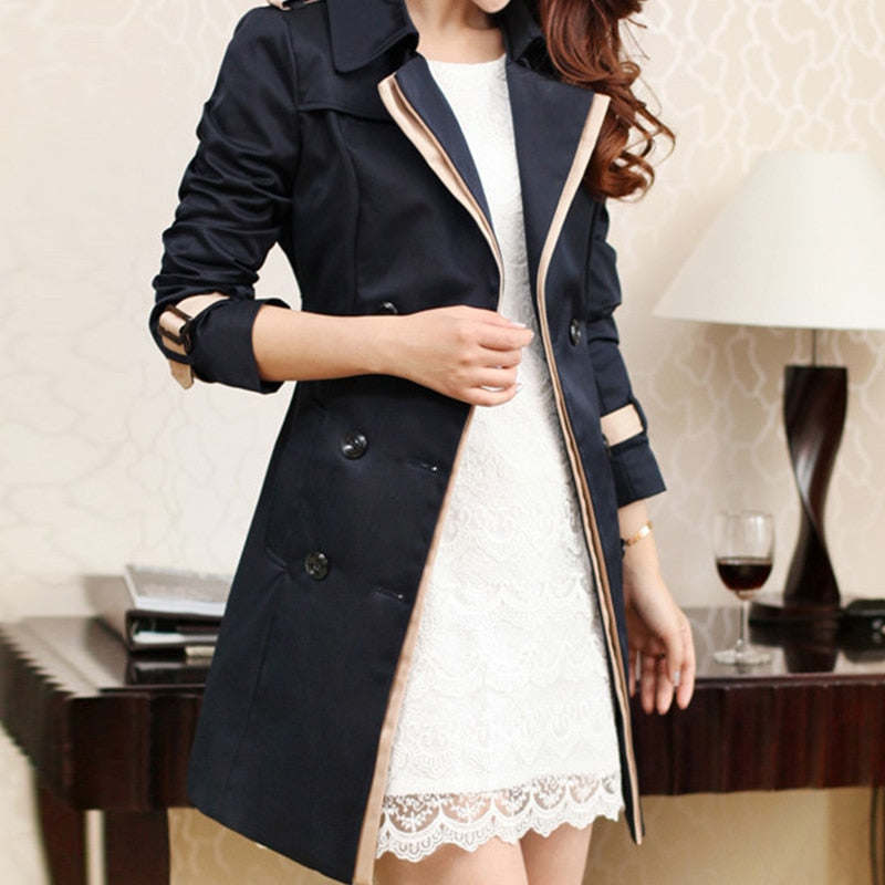 Long Trench Coat for Women Double Breasted Autumn Black Spring Jacket Overcoat Female Clothing