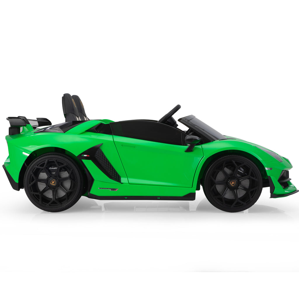 Licensed Lamborghini 24V Kids Ride On Electric Cars, Battery Powered Drifting Car with Double PU Seats, Remote Control, High-Low Speed, LED Lights, MP3, USB, Toy Gift for 3-8 Years Old, Green