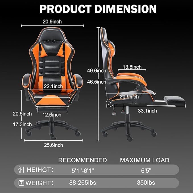 Ergonomic Gaming Chair for Adults, Comfortable Computer Chair for Heavy People, Adjustable Height Office Desk Chair with Wheels, Breathable Leather Video Game Chairs