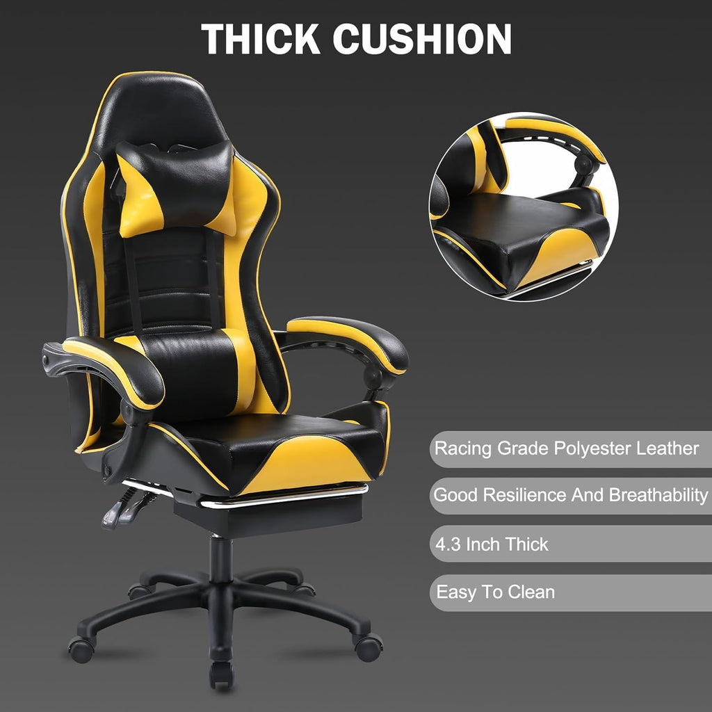 Ergonomic Gaming Chair for Adults, Comfortable Computer Chair for Heavy People, Adjustable Height Office Desk Chair with Wheels, Breathable Leather Video Game Chairs