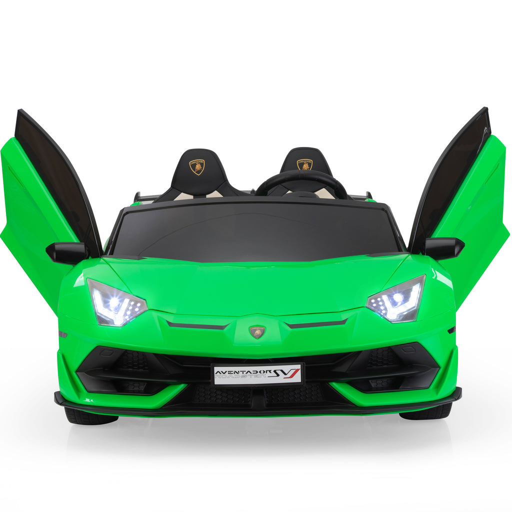 Licensed Lamborghini 24V Kids Ride On Electric Cars, Battery Powered Drifting Car with Double PU Seats, Remote Control, High-Low Speed, LED Lights, MP3, USB, Toy Gift for 3-8 Years Old, Green