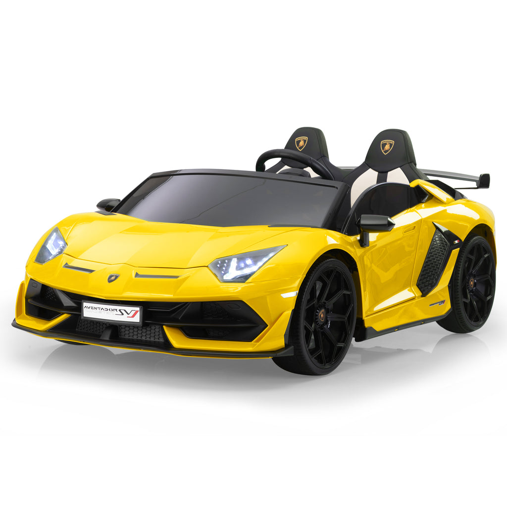 Licensed Lamborghini 24V Kids Ride On Electric Cars, Battery Powered Drifting Car with Double PU Seats, Remote Control, High-Low Speed, LED Lights, MP3, USB, Toy Gift for 3-8 Years Old, Yellow