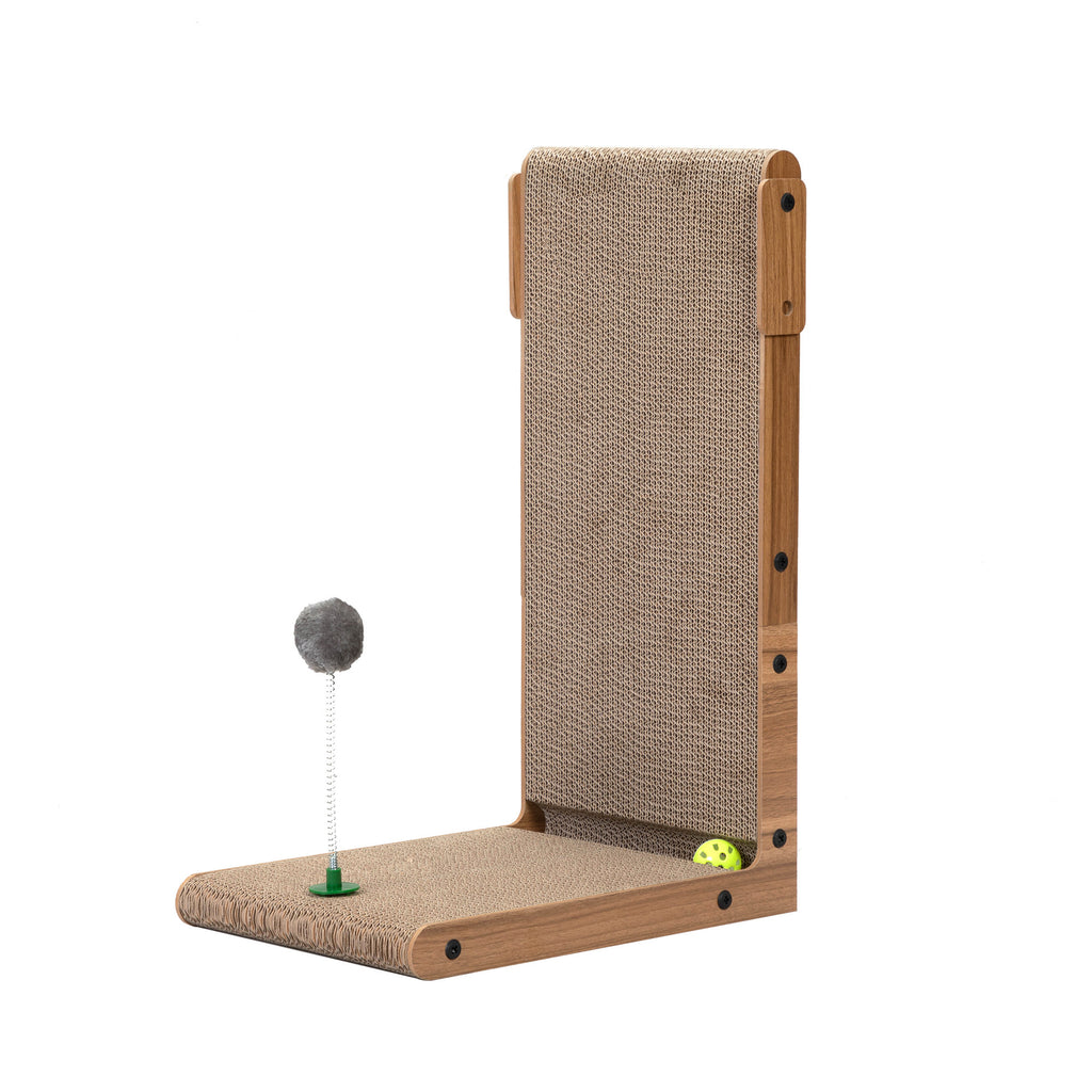 Indoor Cat Scratching Board for Small to Large Cat, Corrugated Board-Covered Cat Scratcher, Cat Scratching Pad with Bell and Built-in Toy