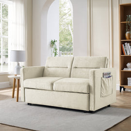 Loveseats Sofa Bed with Pull-out Bed;  Adjsutable Back and Two Arm Pocket