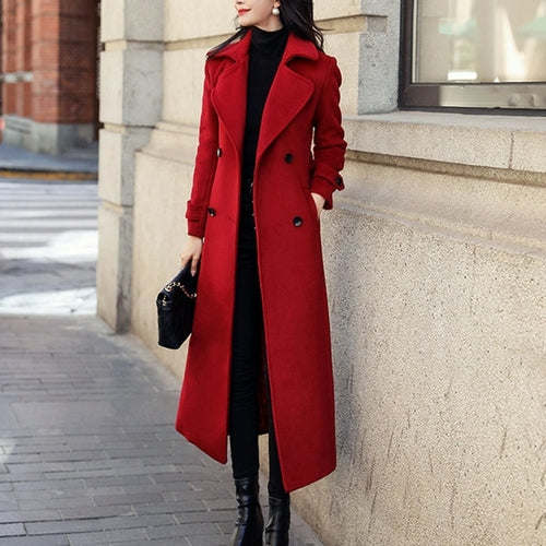 Autumn Winter Women Fashion Coat Warm Pure Color Long Jacket