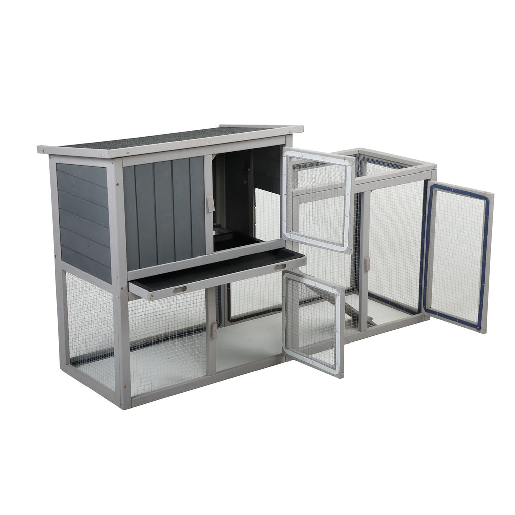 Wooden Rabbit Hutch Chicken Coop with 1 Removable Tray and 3 Lockable Doors for Indoor and Outdoor Use, Gray+White XH