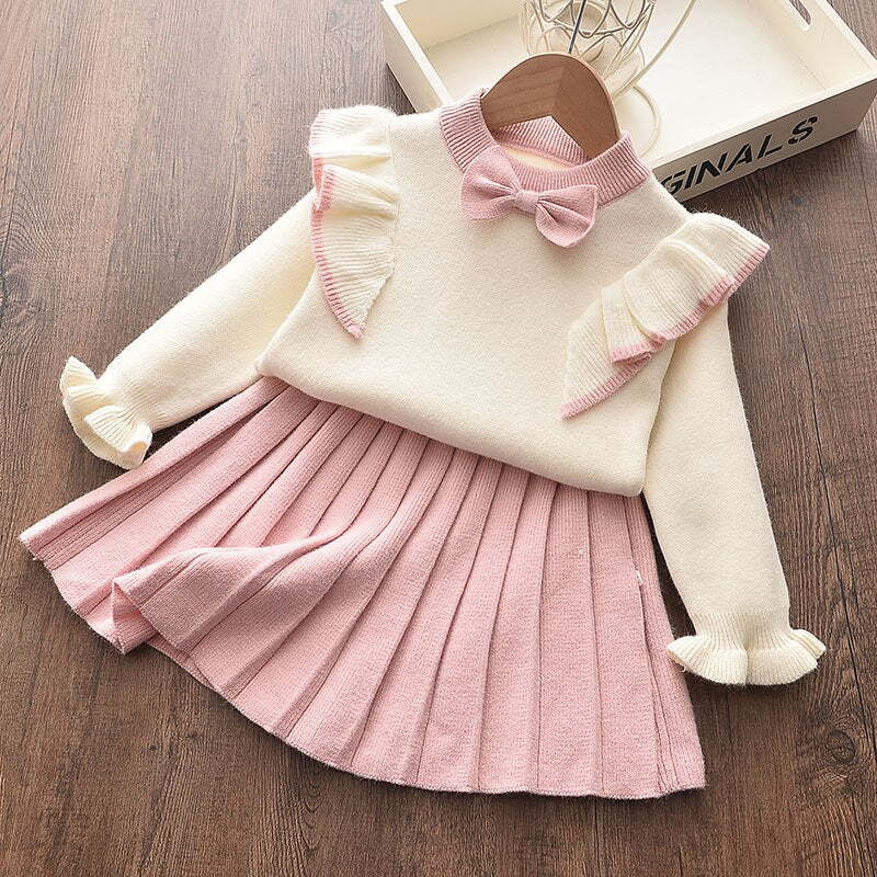 2022 New Girl Sweater Clothes Children Winter Dress Bow Doll Collar Clothes Coat Casual Dress Sweater Christmas Girls Suits