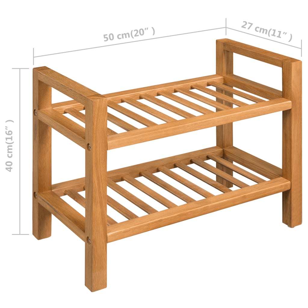 Shoe Rack with 2 Shelves Solid Oak Wood 19.7"x10.6"x15.7"