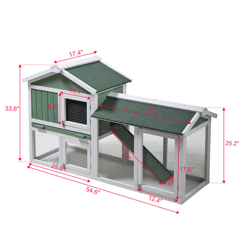 Large Wooden Rabbit Hutch Indoor and Outdoor Bunny Cage with a Removable Tray and a Waterproof Roof