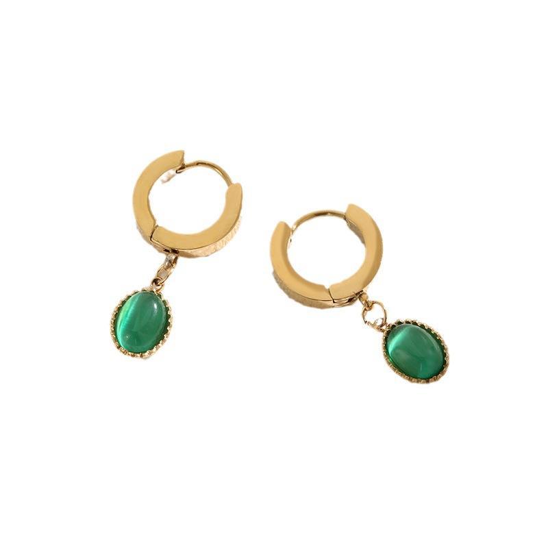 Titanium steel emerald earrings 2022 new temperament simple small design sense earrings light luxury net red earrings