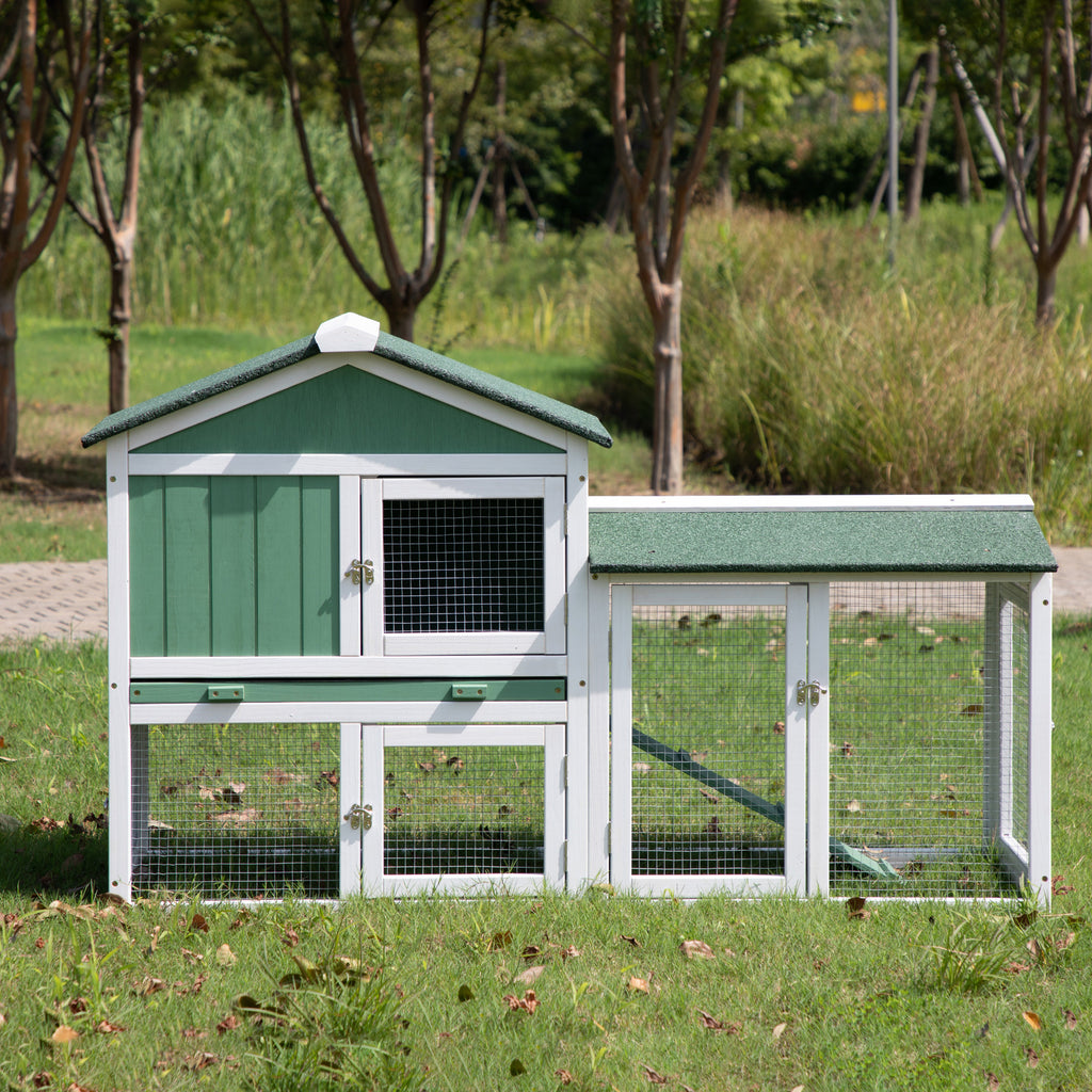 Large Wooden Rabbit Hutch Indoor and Outdoor Bunny Cage with a Removable Tray and a Waterproof Roof