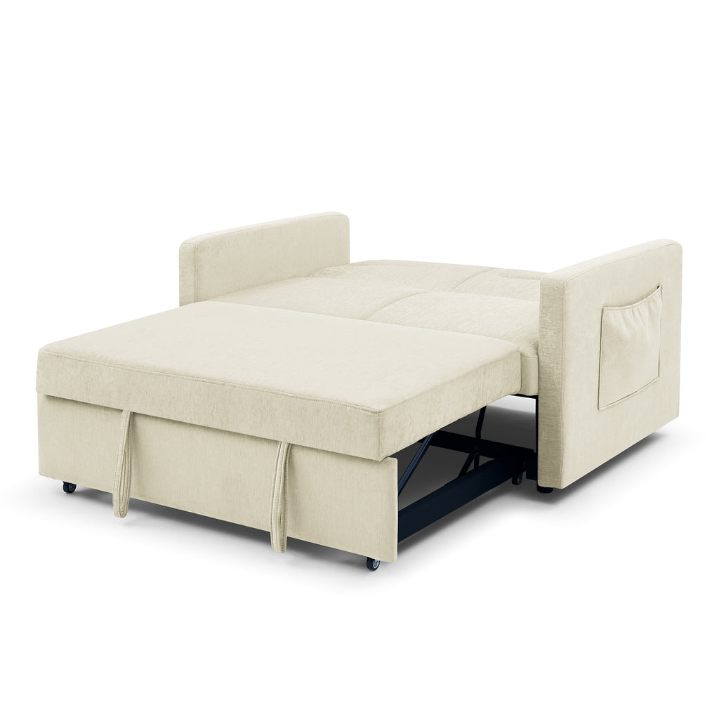 Loveseats Sofa Bed with Pull-out Bed;  Adjsutable Back and Two Arm Pocket