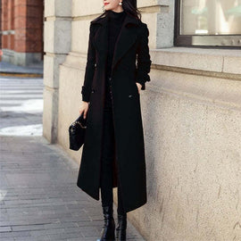 Autumn Winter Women Fashion Coat Warm Pure Color Long Jacket