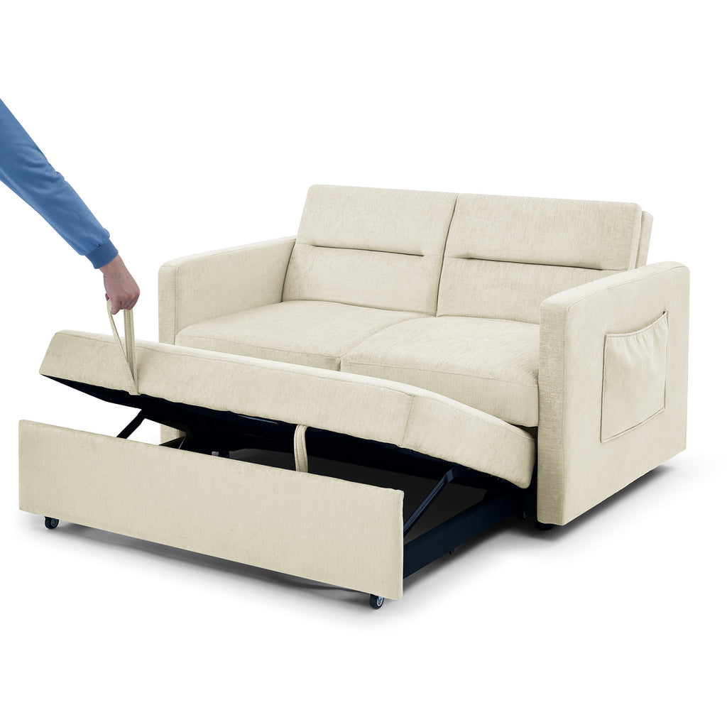 Loveseats Sofa Bed with Pull-out Bed;  Adjsutable Back and Two Arm Pocket