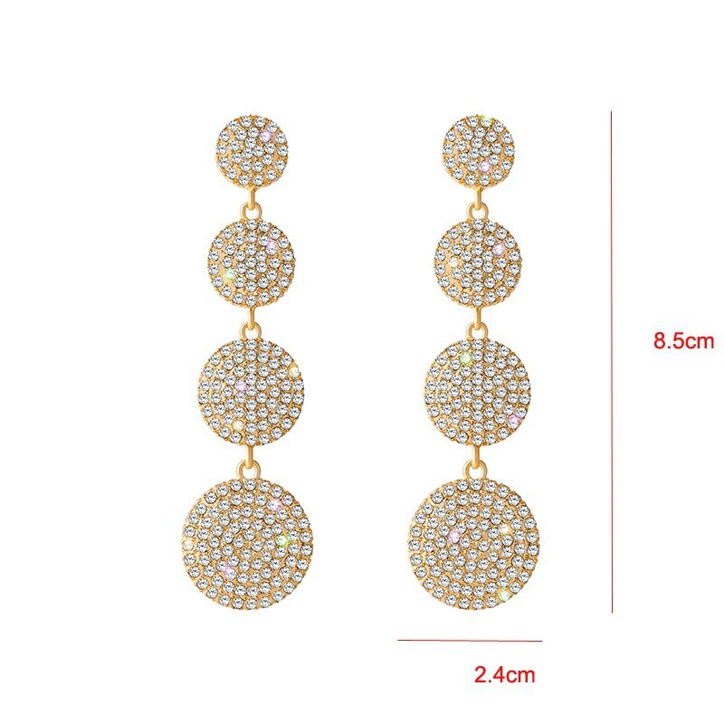 Four Round Full Rhinestone Drop Earrings for Women Big