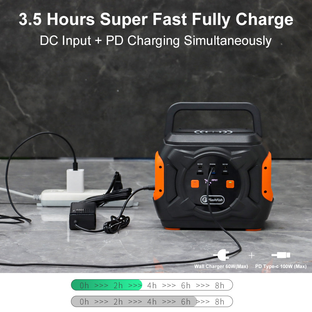 320W Portable Power Station;  Flashfish 292Wh 80000mAh Solar Generator Backup Power With AC/DC/100W PD Type-c/QC3.0/Wireless Charger /Flashlight;  CPAP Battery Pack Emergency Power Supply