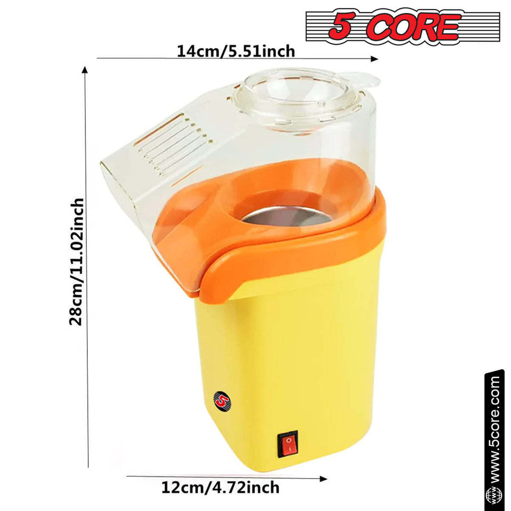 5 Core Hot Air Popcorn Popper Machine 1200W Electric Popcorn Kernel Corn Maker Bpa Free, 95% Popping Rate, 2 Minutes Fast, No Oil-Healthy Snack for Kids Adults, Home, Party, Gift POP