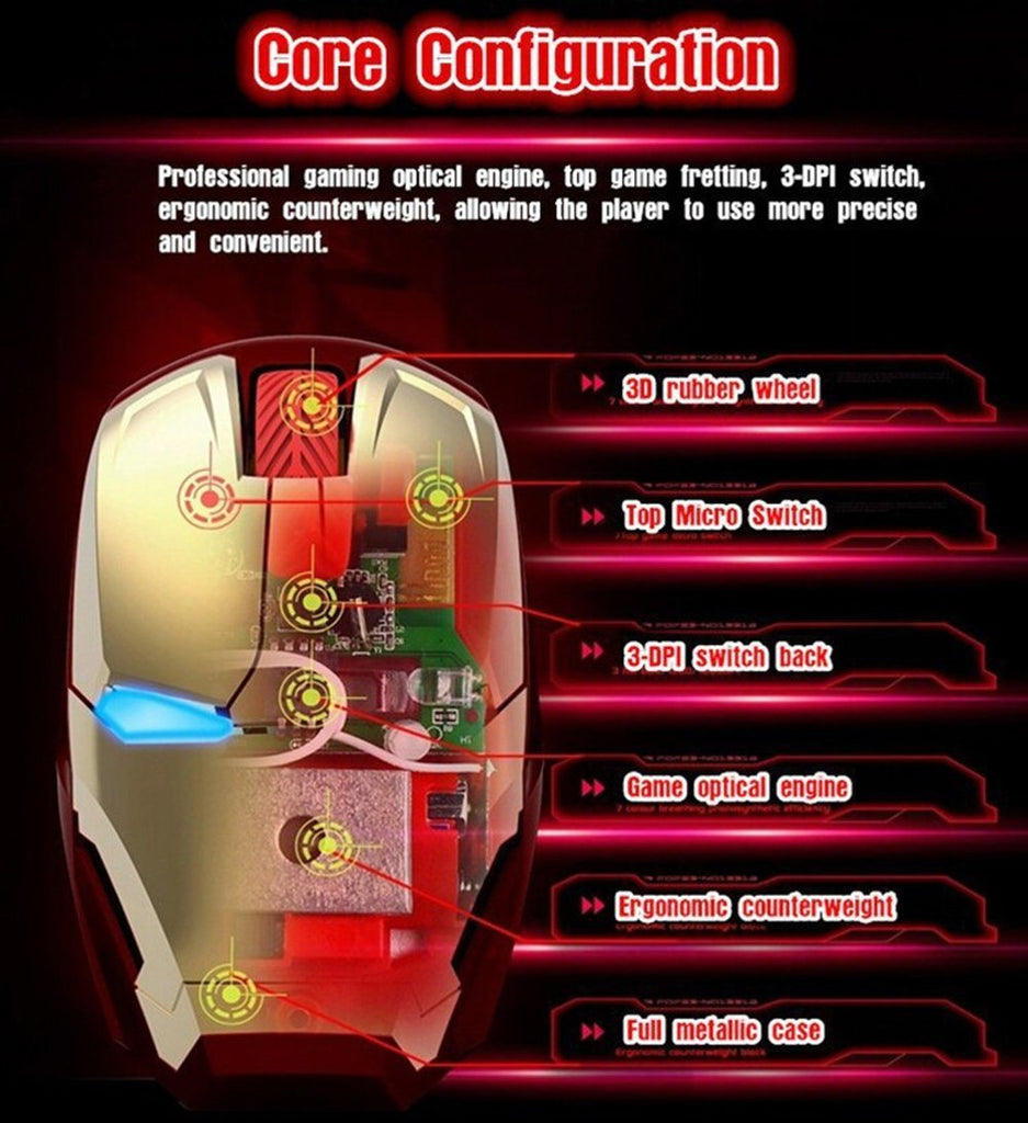 Wireless Mice Iron Man Mouse Mouses Computer Button Silent Click 800/1200/1600/2400DPI Adjustable USB Optical Mice For Computer