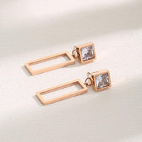 Japan and South Korea simple rhinestone rectangular pendant female new titanium steel earrings earrings personality temperament earrings with ear jewelry