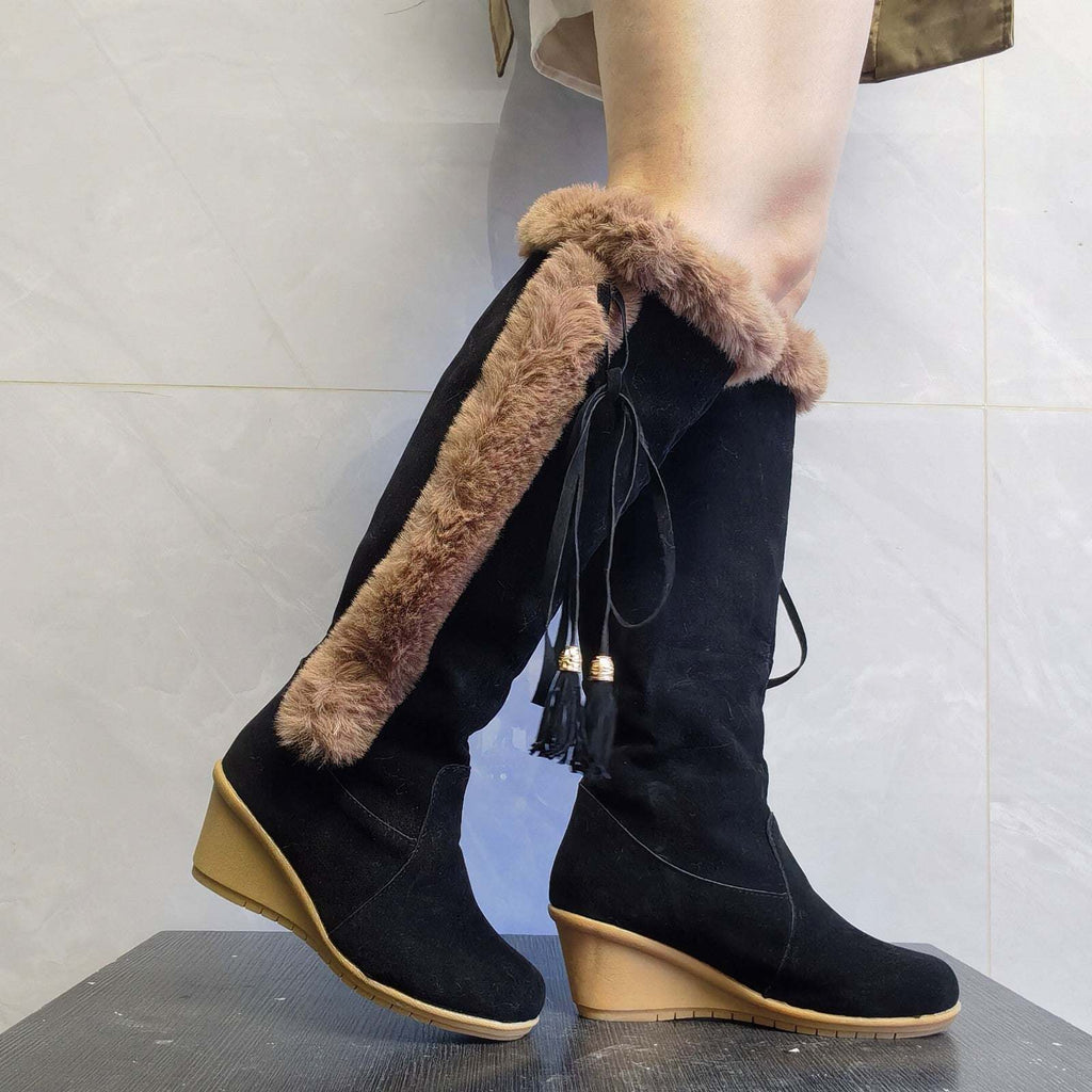 Winter Plush Long Boots For Women Combat Boots Wedges Shoes