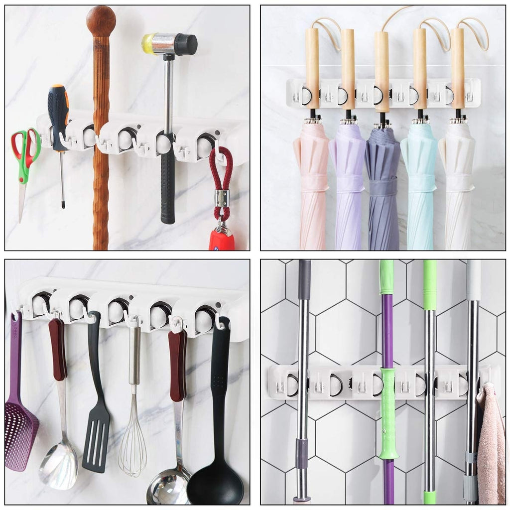 Wall-mounted Mop Holder Hanger with 5 Positions