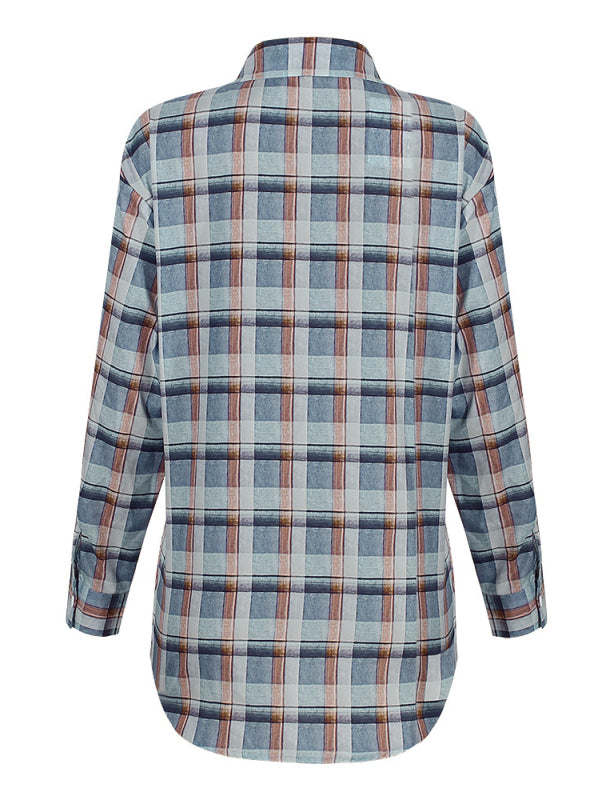 Women's Check Print Long Sleeve Casual Jacket