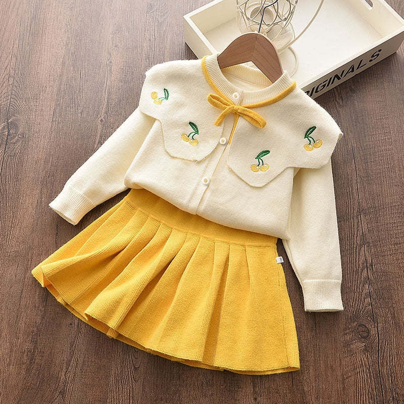 2022 New Girl Sweater Clothes Children Winter Dress Bow Doll Collar Clothes Coat Casual Dress Sweater Christmas Girls Suits