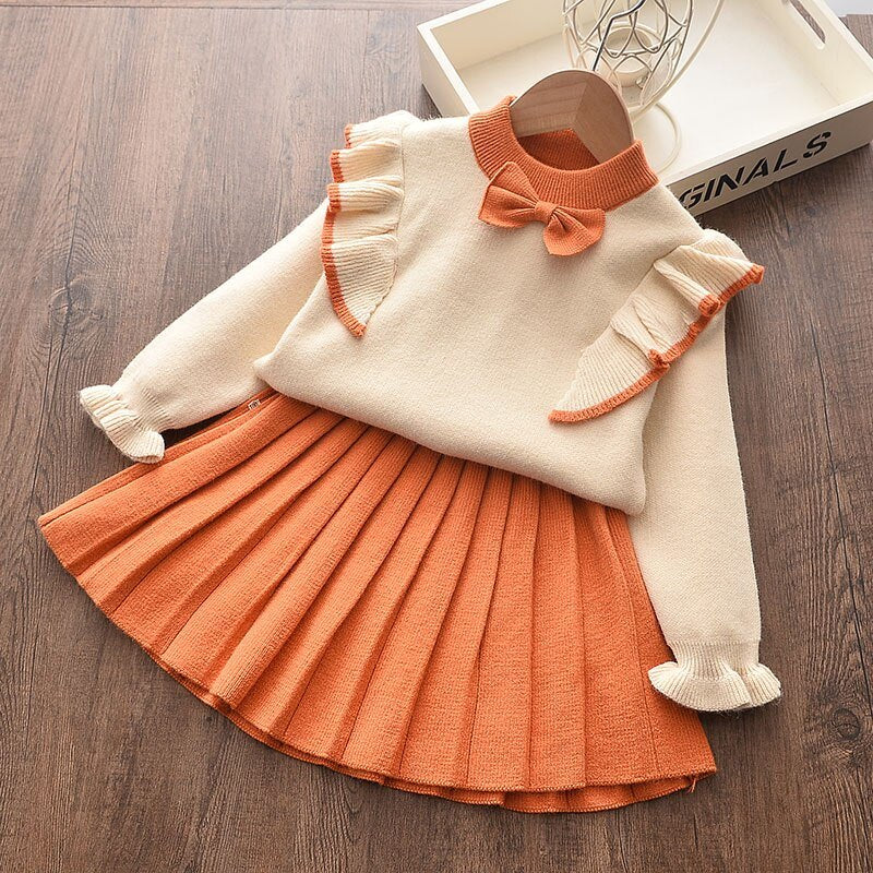 2022 New Girl Sweater Clothes Children Winter Dress Bow Doll Collar Clothes Coat Casual Dress Sweater Christmas Girls Suits