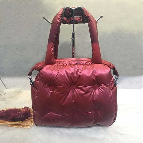 Winter Women Space Pad Cotton Feather Down Bag Bucket Handbag Luxury