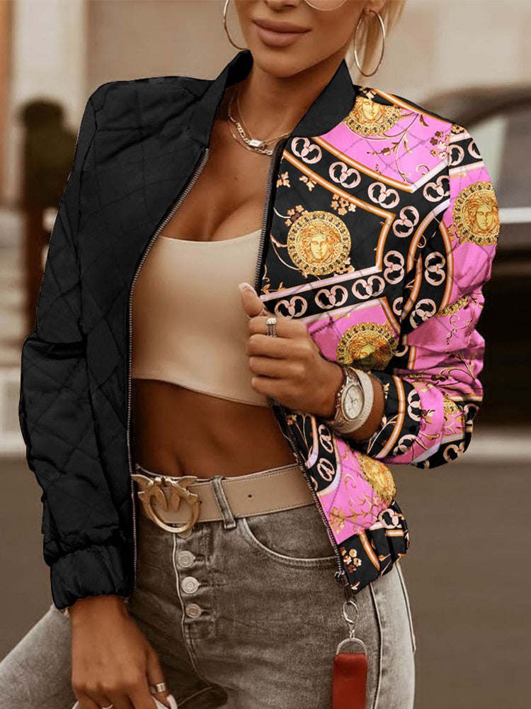 Coat Women Jacket Fashion Geometric Print Long Top