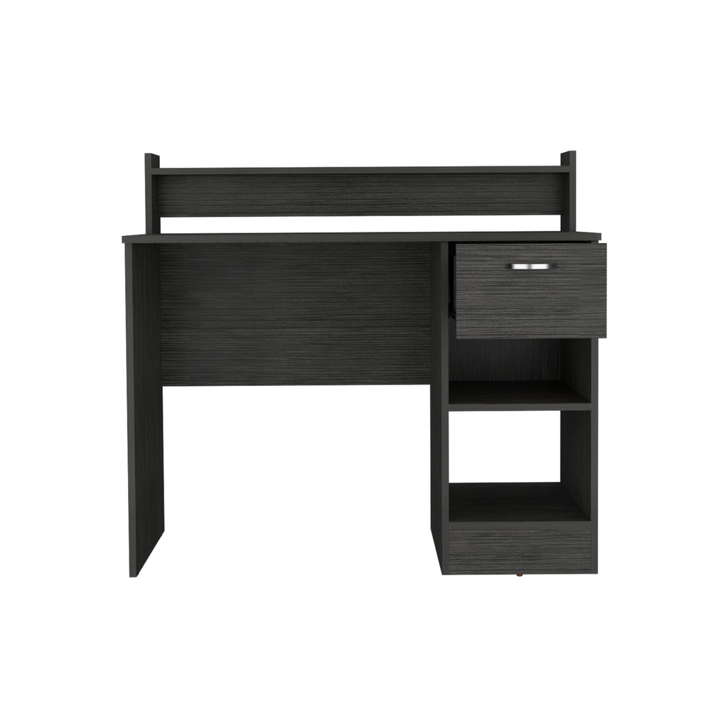 DEPOT E-SHOP Vera Computer Desk with Top Open Shelf, 1-Drawer and 2-Storage Shelves, Smokey Oak