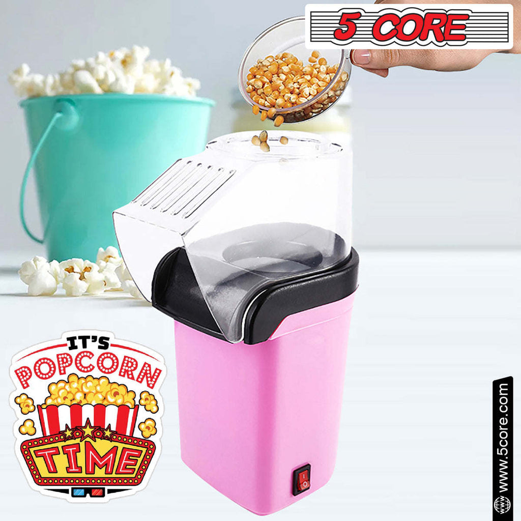 5 Core Hot Air Popcorn Popper Machine 1200W Electric Popcorn Kernel Corn Maker Bpa Free, 95% Popping Rate, 2 Minutes Fast, No Oil-Healthy Snack for Kids Adults, Home, Party, Gift POP