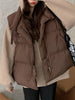 Winter Lapel Puffer Vest , Casual Pocket Fashion Loose Puffer Vest, Women's Clothing