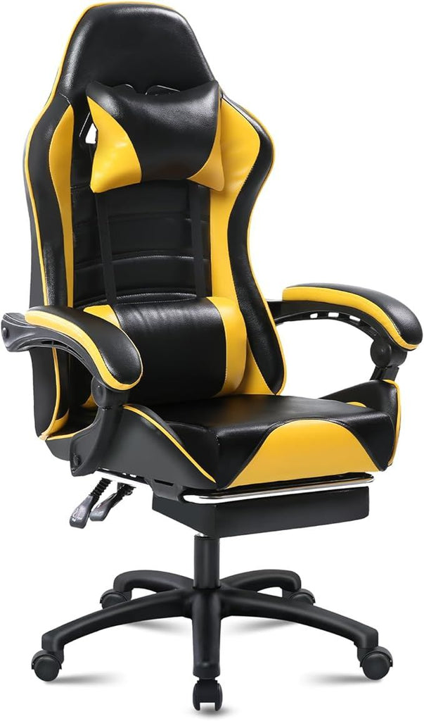 Ergonomic Gaming Chair for Adults, Comfortable Computer Chair for Heavy People, Adjustable Height Office Desk Chair with Wheels, Breathable Leather Video Game Chairs