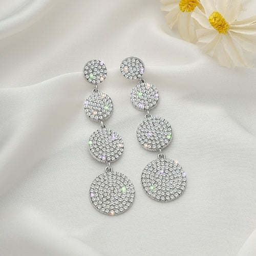 Four Round Full Rhinestone Drop Earrings for Women Big