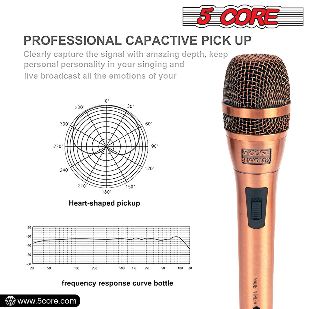 Professional Dynamic Vocal Microphone Neodymium Cardioid Unidirectional Handheld Mic for Speakers Karaoke W/Steel Mesh Grille Metal ON/Off Switch 16ft Detachable Cable+Clip+Carry Case-ND-807 CoppereX