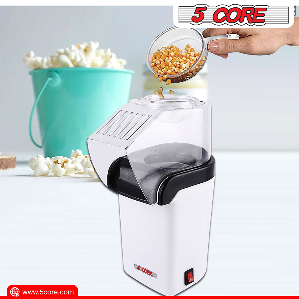 5 Core Hot Air Popcorn Popper Machine 1200W Electric Popcorn Kernel Corn Maker Bpa Free, 95% Popping Rate, 2 Minutes Fast, No Oil-Healthy Snack for Kids Adults, Home, Party, Gift POP