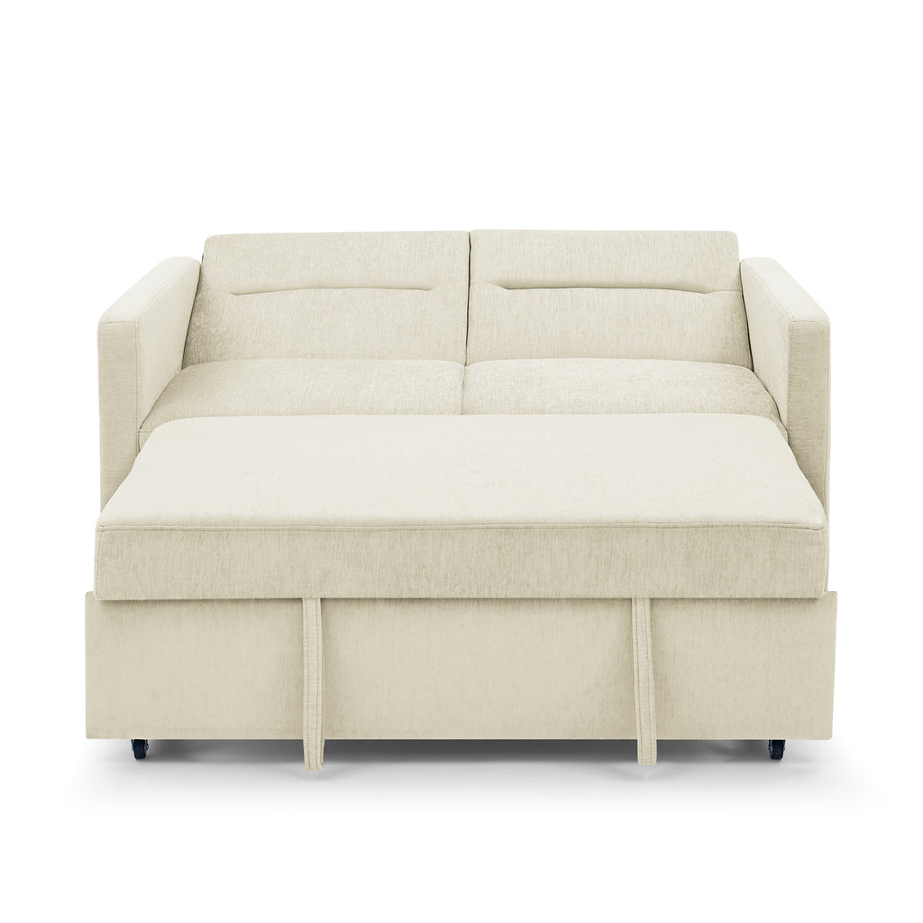 Loveseats Sofa Bed with Pull-out Bed;  Adjsutable Back and Two Arm Pocket