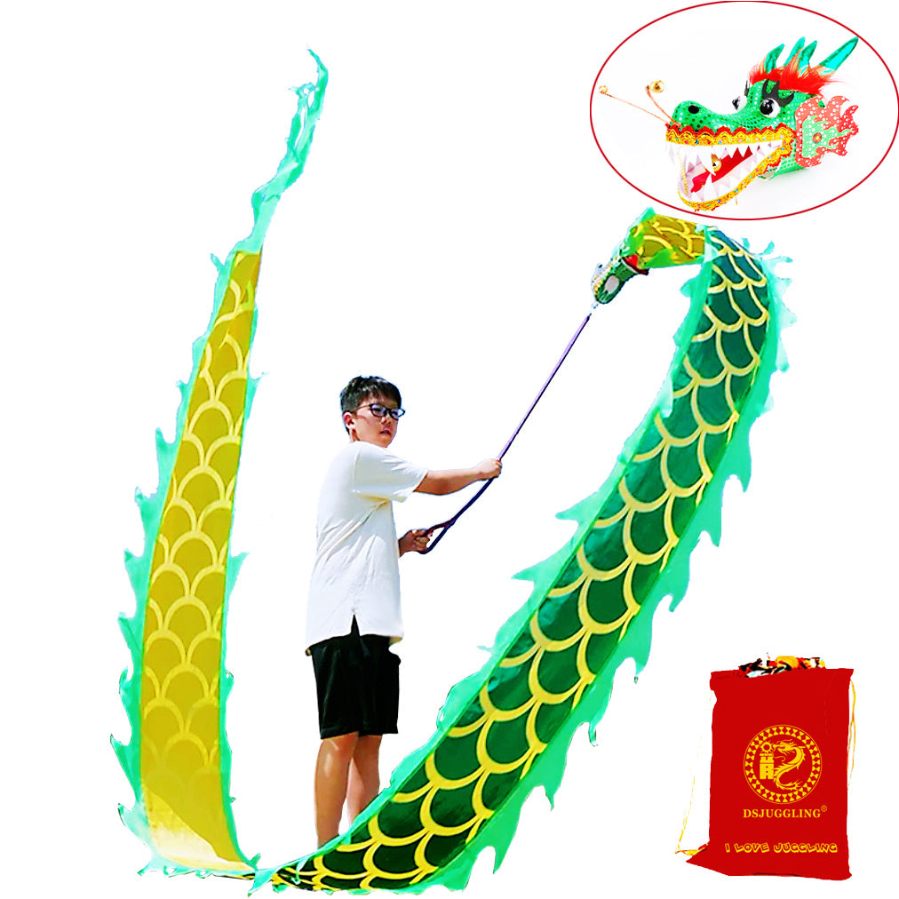 Lightweight Dragon Poi with 3D Dragon Head & Swing Rope Combo for Kids and Beginners, Flowy Dragon Ribbon Streamer Outdoor Fitness Golden Dragon Stage Prop Set