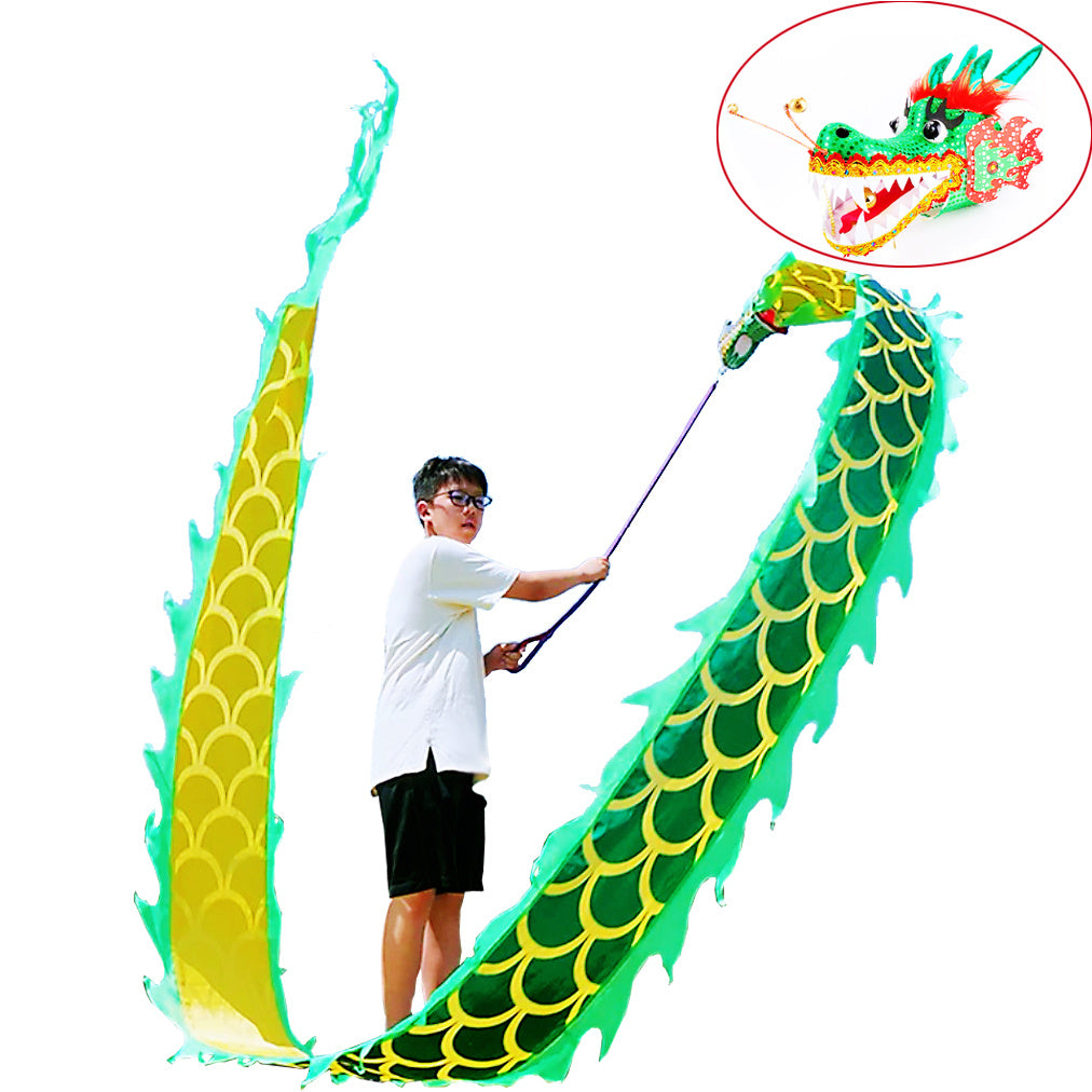 Lightweight Dragon Poi with 3D Dragon Head & Swing Rope Combo for Kids and Beginners, Flowy Dragon Ribbon Streamer Outdoor Fitness Golden Dragon Stage Prop Set