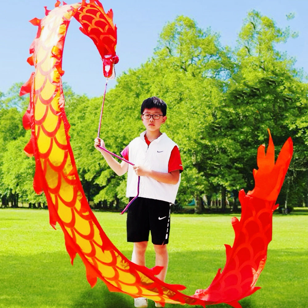 Lightweight Dragon Poi with 3D Dragon Head & Swing Rope Combo for Kids and Beginners, Flowy Dragon Ribbon Streamer Outdoor Fitness Golden Dragon Stage Prop Set