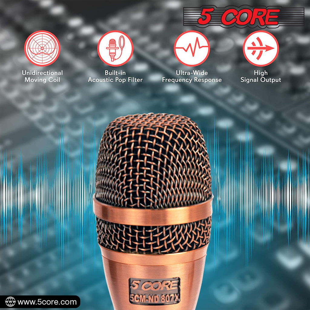 Professional Dynamic Vocal Microphone Neodymium Cardioid Unidirectional Handheld Mic for Speakers Karaoke W/Steel Mesh Grille Metal ON/Off Switch 16ft Detachable Cable+Clip+Carry Case-ND-807 CoppereX