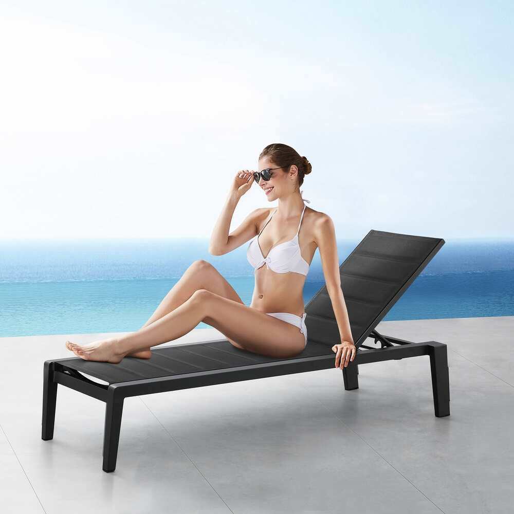 Emoti Outdoor Chaise Lounge Chair;  Sunlounge with padding Black Frame;  Set of 2;  Aluminum