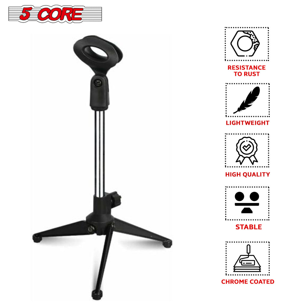 5 Core Desk Mic Stand • Height Adjustable Table Tripod • Portable Desktop Microphone Stand • Includes Universal Mic Holder • Compatible w Dynamic Handheld Microphones- MS MINI TRI CH