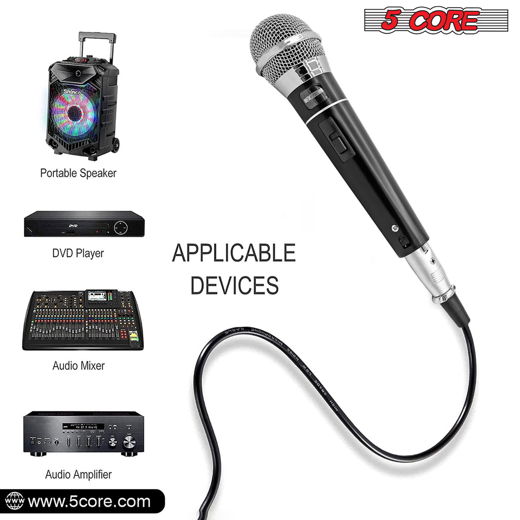 5 Core Premium Handheld Microphone Unidirectional Vocal Dynamic Cardioid Mic W Detachable 10ft XLR Cable Mic Clip Mesh Grille & ON/Off Switch Suited for Speakers Amp Mixers Karaoke Singing- PM100